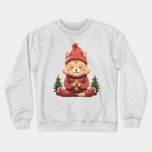 Yoga Meditation Christmas Cat Crewneck Sweatshirt by ByMine